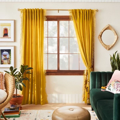 1pc Light Filtering Velvet Macrame Trim Window Curtain Panel - Opalhouse™ designed with Jungalow™ 1pc Light Filtering Velvet Macrame Trim Window Curtain Panel - Opalhouse™ Designed With Jungalow™ -Opalhouse Designed With Jungalow GUEST 06c46f5a f4ec 4c26 9286 d1d2cc36a02f