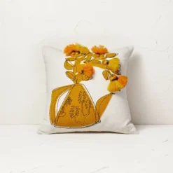 Floral Watering Pitcher Square Throw Pillow With Tassels - Opalhouse™ Designed With Jungalow™ -Opalhouse Designed With Jungalow GUEST 295bbf4a 7932 4570 9c93 22f266108cb5