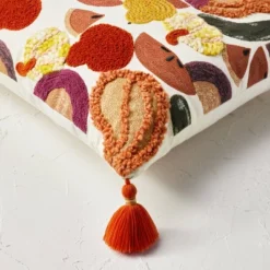 18"x18" Square Cotton Embroidered Harvest Accent Pillow White/Red/Mustard - Opalhouse™ Designed With Jungalow™ -Opalhouse Designed With Jungalow GUEST 2a242e61 0c06 4d42 a26e 193797b3c7b4