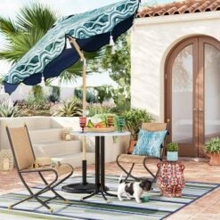 7.5'x7.5' Decorative Trim Scalloped Outdoor Market Umbrella Blue - Opalhouse™ Designed With Jungalow™